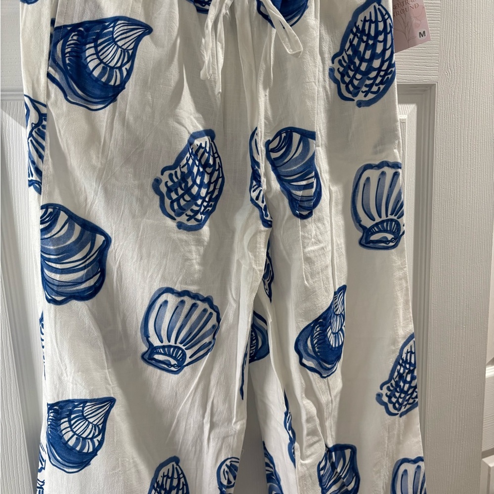 Blue and White Seashell Print Pants - Picture 2 of 3